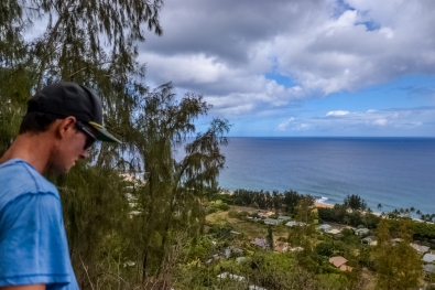 Link Earle takes in the view down the cliff face from up on top of Bummer Hill. Photo by James MacLaren. Link Earle takes in the view down the cliff face from up on top of Bummer Hill. Photo by James MacLaren.